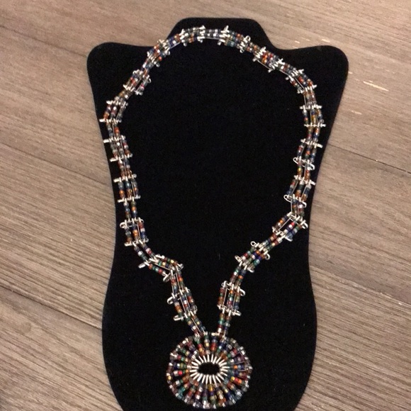 Vintage boho arts and crafts safety pin and bead necklace pair plus one bead - Picture 10 of 16